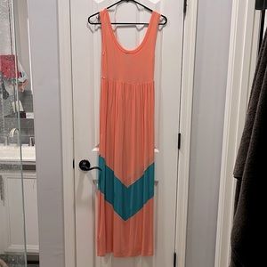 Salmon and turquoise maxi dress
